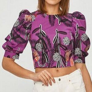 Desigual (collab. w/ Christian Lacroix) floral cropped blouse w/ back zip sz M